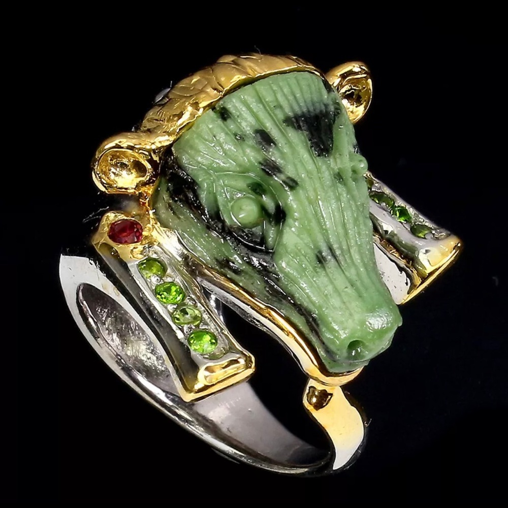 Unique Genuine Ruby Zoisite Ring With Gemstones - image 2